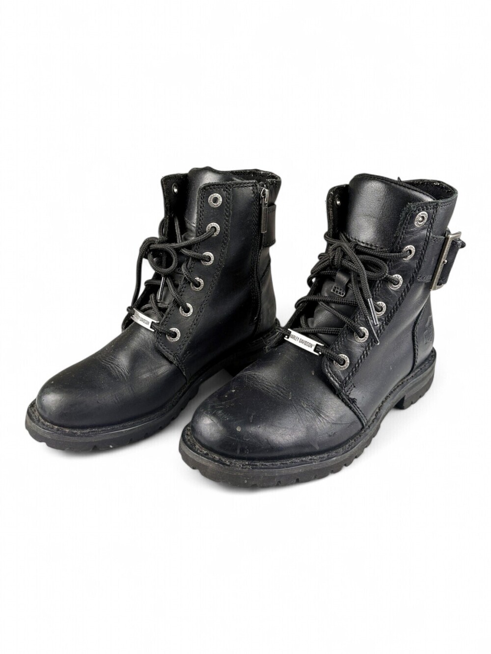 Harley-Davidson Women's Black Leather Moto Combat Boots Sz 6.5